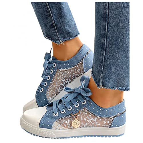 Dasongff Damen Laufschuhe Bestickte Sneaker Spitze Atmungsaktive Blumenmuster Mesh Hohle Freizeitschuhe Schnürschuhe Outdoorschuhe Leicht Sportlich Schuhe Wanderhalbschuhe