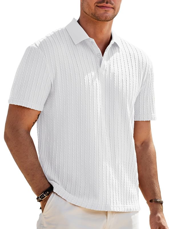 Elegancity Herren Poloshirts Weiß Kurzarm Einfarbig Srtick Sommer Golf Shirt Freizeit T Shirts Regular Fit Urlaub Polohemd L