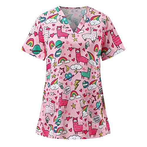 Briskorry Schlupfkasack Damen Pflege Doppelt Taschen Kasack mit Tier Drucken Krankenhauskleidung Berufskleidung Arbeitskleidung Krankenpfleger Uniformen T-Shirts