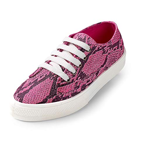 Damen Fashion Sommer Sneaker Halbschuhe Freizeit pink Glitzer Schuhe Schnürschuhe Textil Animal (38 EU)
