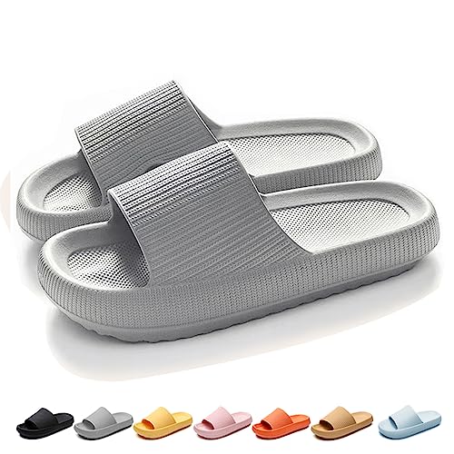 QJJQ Badeschuhe Herren Damen Cozislides Original Slippers Wolke Schlappen Super Weich rutschfest Badelatschen Hausschuhe Sommer Pantoletten Badeschlappen Flip Flops,Grau, 42-43 EU