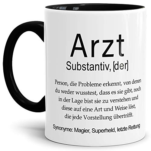 Tassendruck Tasse mit Definition Arzt - Wörterbuch/Geschenk-Idee/Dictionary/Beruf/Job/Arbeit/Familie/Innen & Henkel Schwarz