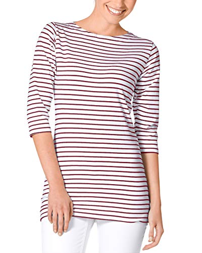 CLINIC DRESS Longshirt Damen - Ringelshirt 3/4 Arm Stretch mit 95% Baumwolle, für Krankenschwestern, Ärztinnen und Pflegepersonal Bordeaux/weiß XL