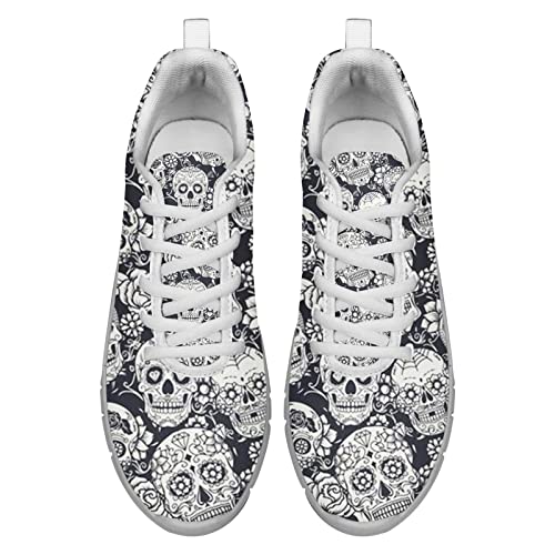 Dolyues 3D Weiß Jahrgang Totenkopf Drucken Damen Laufschuhe Mode Athletic Trainerin Sport Schnürschuhe EU39