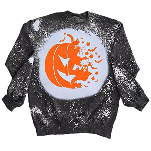 NHNKB Halloween Kostüm Damen Teufel Halloween Pullover Damen Halloween Vintage Shirt Damen Casual Halloween Print Shirt Sweatshirt Rundhals weicher Pullover Langarm Top Pullover (Black, XL)