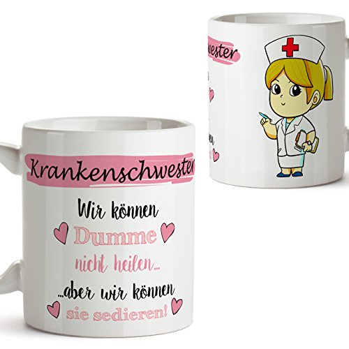 Mugffins Original Kaffeetasse als Geschenk für Krankenschwester - Wir können Dumme Nicht heilen Aber wir können sie sedieren! - 350 ml - Schöne und lustige Tassen mit Sprüchen, zu verschenken