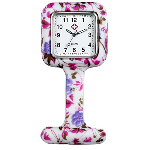 Avaner Silikon Krankenschwesteruhr Vintage Muster Design Rund Revers Uhr Pin-on Brosche Fob Uhr Analog Quarz Hängende Taschenuhr für Arzt Doktor Krankenschwester Medical