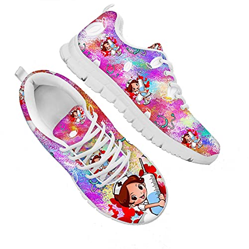 Showudesigns Turnschuhe Krankenschwester Bunt Damen Krankenschwester Schuhe Frauen Jugendliche Schwesternschuhe Bequemer Walkingschuhe Fitness Sneakers Regenbogen EU39 Rosa